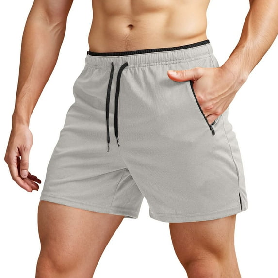 Men's Running Shorts With Zipper Pockets Gym Athletic Workout 5" Shorts For Men