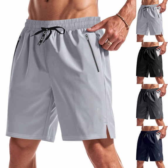 Men's Running Shorts with Zipper Pockets Quick Dry Eight Basketball Gym Workout Athletic Shorts Light Gray S