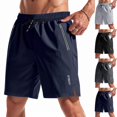 thumbnail image 1 of Men's Running Shorts with Zipper Pockets Quick Dry Eight Basketball Gym Workout Athletic Shorts Navy L, 1 of 5