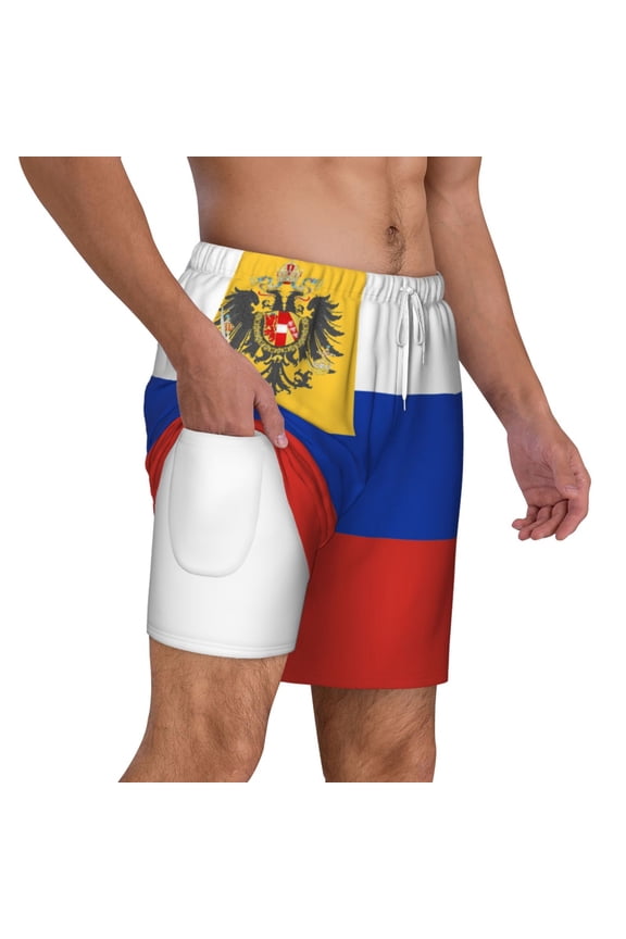 Men's Russian Flag Swim Trunks with Compression Liner Bathing Suit Swimwear