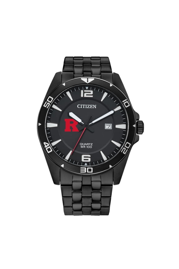 Men's  Rutgers Scarlet Knights Quartz Black-Tone Stainless Steel Watch
