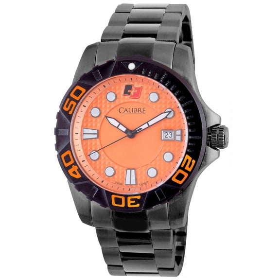 Men's SC-5A1-13-079 Akron Luminous Orange Dial Black IP Stainless Steel Date Wristwatch