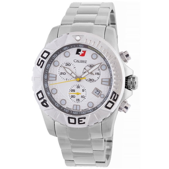Men's SC-5A2-04-001 Akron Chronograph Tachymeter Unidirectional Rotating Bezel Luminous White Dial Stainless Steel Wristwatch