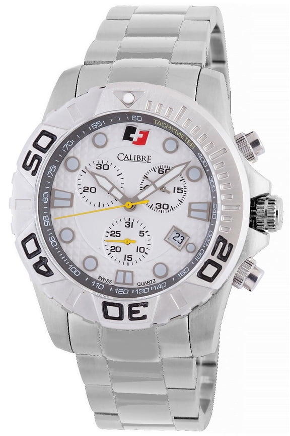 Men's SC-5A2-04-001 Akron Chronograph Tachymeter Unidirectional Rotating Bezel Luminous White Dial Stainless Steel Wristwatch