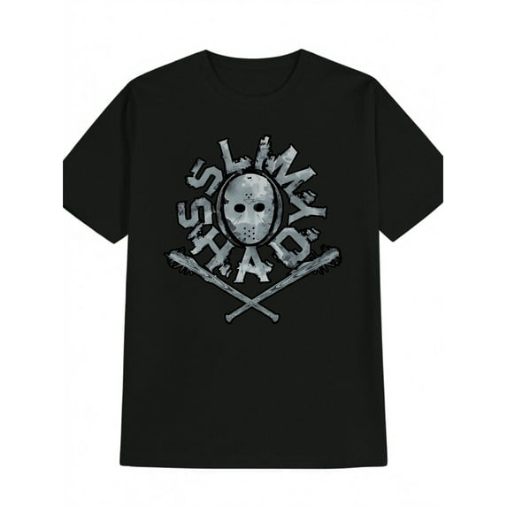 Men's "SSlim Shady" Graphic Tee - Vintage-Inspired Black Short Sleeve T-Shirt with Horror Band Theme, Polyester, Machine Washable - Perfect Summer Gift for Him