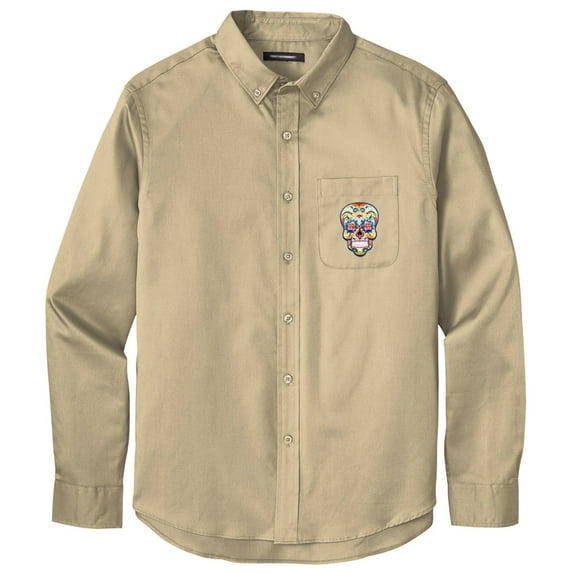 Men's SUGAR SKULL PATCH Twill Shirt with Pocket, 3XL Wheat