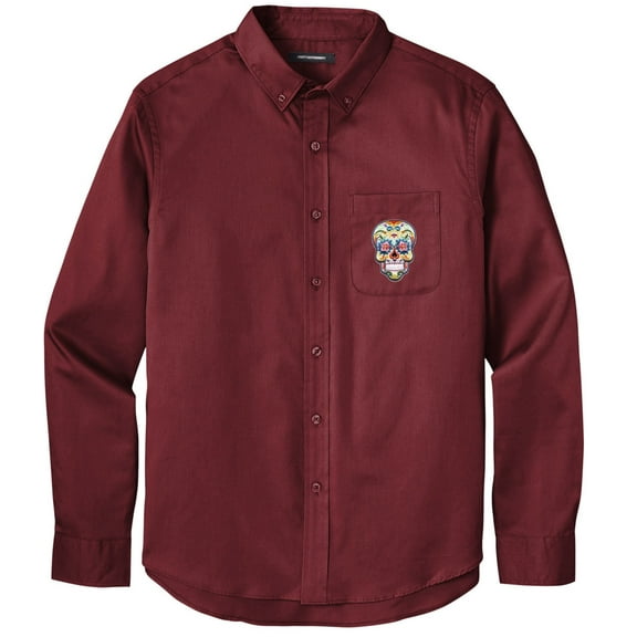 Men's SUGAR SKULL PATCH Twill Shirt with Pocket, Extra-Small Burgundy