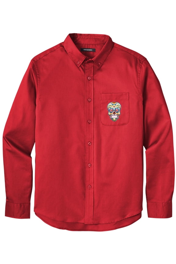 Men's SUGAR SKULL PATCH Twill Shirt with Pocket, Extra-Small Rich Red