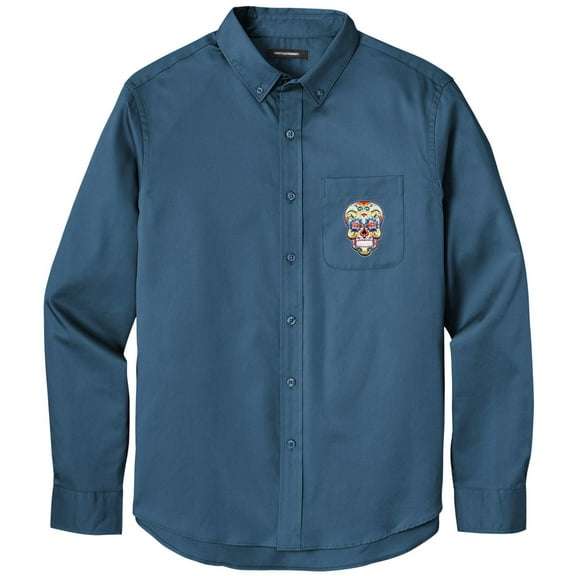 Men's SUGAR SKULL PATCH Twill Shirt with Pocket, Large Regatta Blue