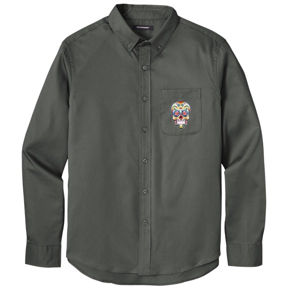 Men's SUGAR SKULL PATCH Twill Shirt with Pocket, Small Storm Grey