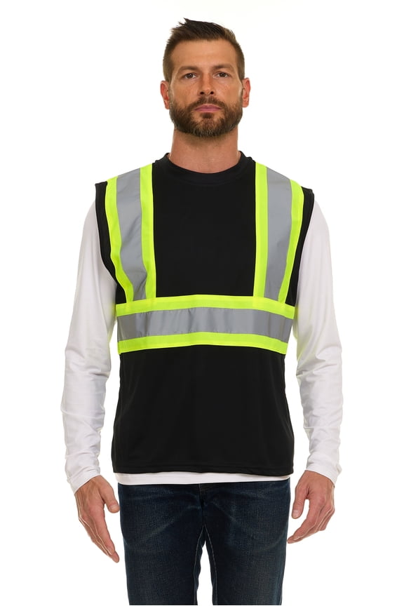Men's Safety Orange Muscle Shirt - Double Reflective Safety Tank Top-6612-Blk-2XL