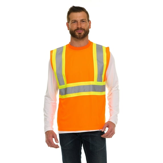 Men's Safety Orange Muscle Shirt - Double Reflective Safety Tank Top-6612-Org-M