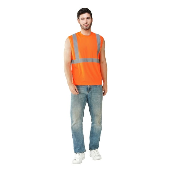 Men's Safety Orange Muscle Shirt - Reflective Safety Tank Top-6610-Org-L