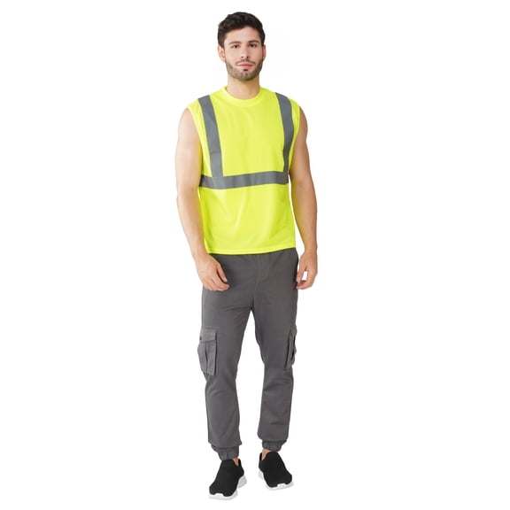 Men's Safety Yellow Muscle Shirt - Reflective Safety Tank Top-6110-Yell-XL