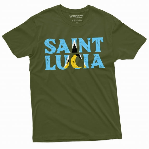 Men's Saint Lucia T-shirt St Lucia country flag state emblem patriotic tee shirt (4X-Large Military Green)