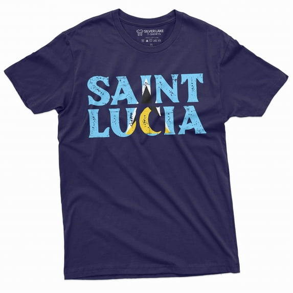 Men's Saint Lucia T-shirt St Lucia country flag state emblem patriotic tee shirt (Small Navy Blue)