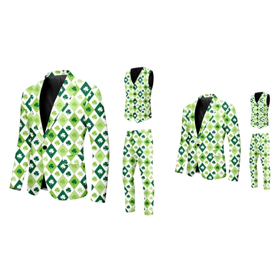 Men's Saint Patrick's Day Print 3-Piece Suit Formal Occasions Modern Slim Fit Menswear Coordinating Vest Jacket Wedding Party Floral Lightweight Blazer Pants Set