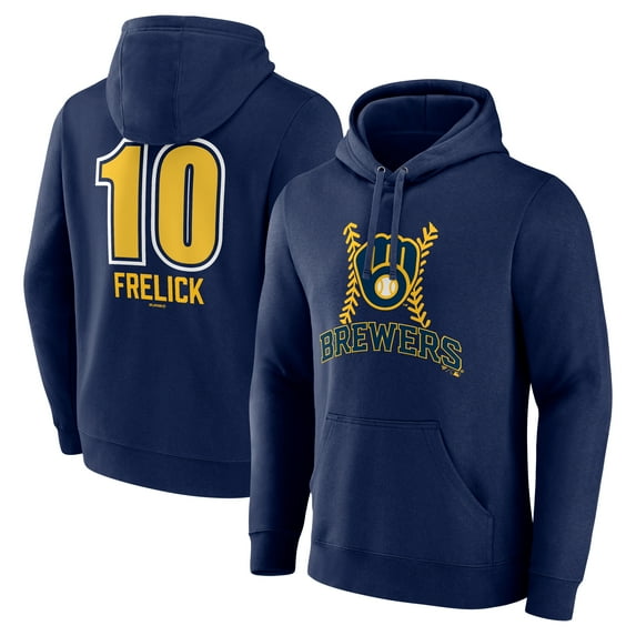Men's Sal Frelick Navy Milwaukee Brewers Name & Number Fastball Pullover Hoodie