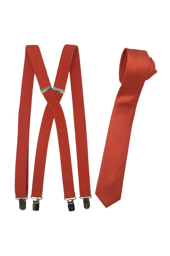 Men’s Salmon Suspenders & Satin Skinny Tie Collection in a variety of colors by Spencer J’s