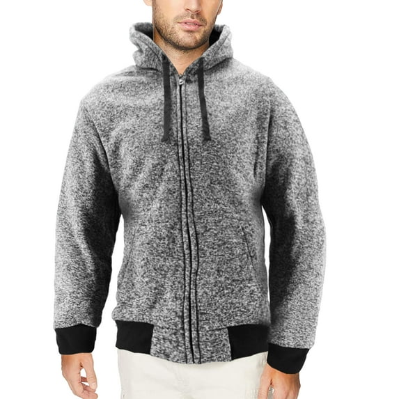 Men's Salt and Pepper Soft Sweater Sherpa Lined Heathered Zip Up Hoodie Jacket (Light Grey, 2XL)