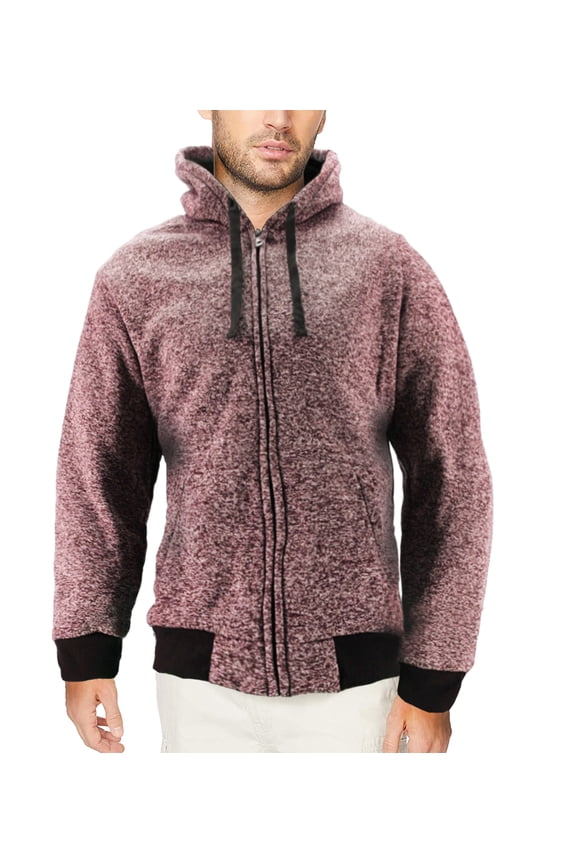 Men's Salt and Pepper Soft Sweater Sherpa Lined Heathered Zip Up Hoodie Jacket (Red, 4XL)