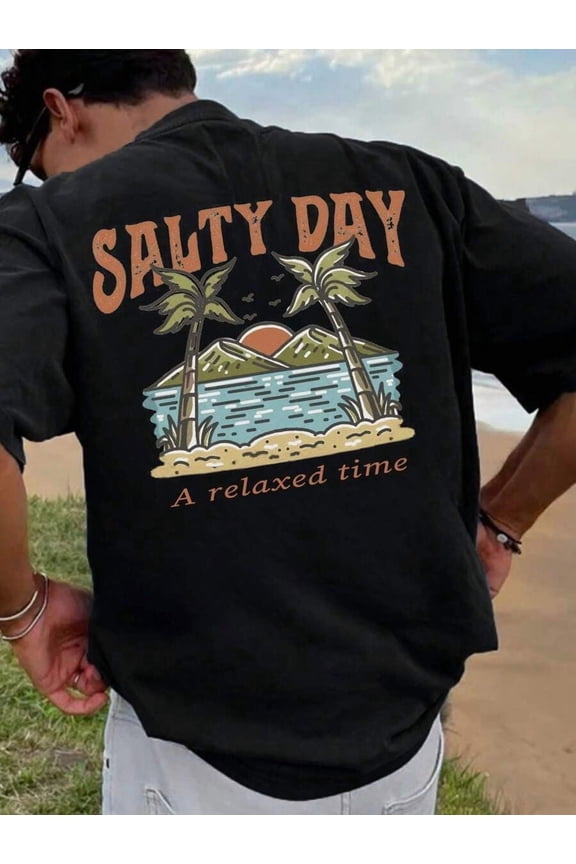 Men's Salty Day Palm Tree & Sunset Print T - Shirt – A Relaxed Time on the Beach