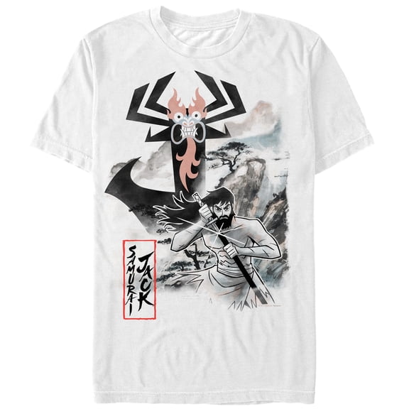 Men's Samurai Jack Aku Nature Scene  Graphic Tee White X Large