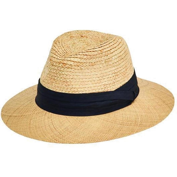 Men's San Diego Hat Company Raffia Braid Fedora with Bao Straw Brim RHF6140 Natural Black L/XL (1)