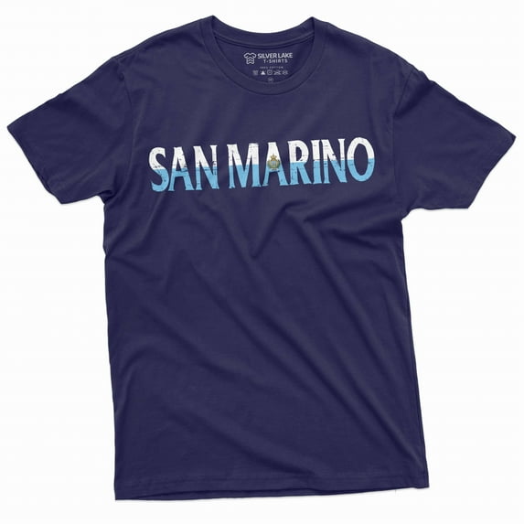 Men's San Marino T-shirt Europe San Marino Country Flag coat of arms tee shirt (X-Large Navy Blue)