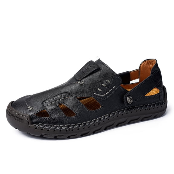 Men's Sandals Closed-Toe Hollow Casual Breathable Soft Lightweight Comfortable Summer Beach Fisherman For Walking Hiking Wading Black 9 US