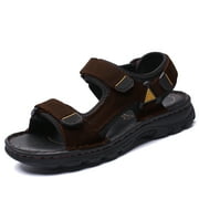 KAIYAO Men's Sandals Open Toe Casual Genuine Leather Stitching Summer Outdoor Beach Fisherman Hiking Sport Sandals for Men Brown 7