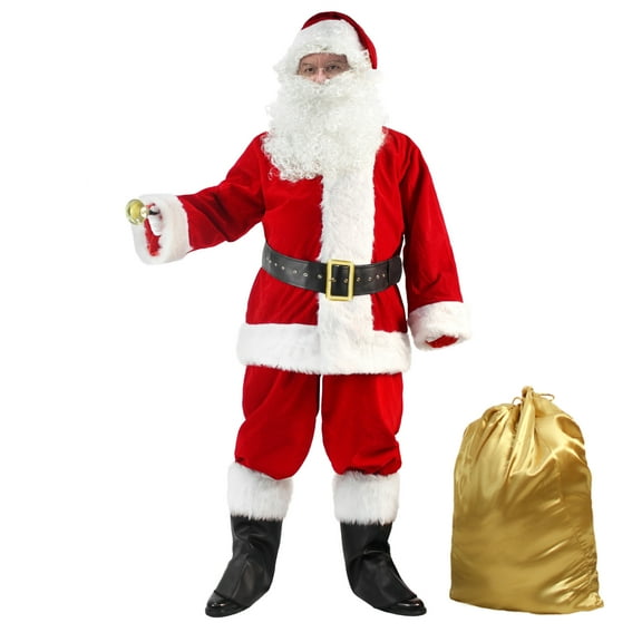 Men's Santa Claus Costume 11PCS. Velvet Adult Deluxe Santa Suit -M