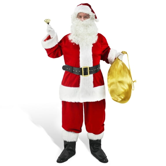 Men's Santa Costume Set Christmas 11pcs Deluxe Velvet Adult Santa Claus Suit -L