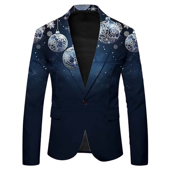 Men's Santa Print Long Sleeve Lapel Button Casual Fashion Suit Jacket