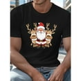 thumbnail image 1 of Men's Santa and Reindeer Graphic T-Shirt, Casual Stretch Comfort Tee, Regular Fit Short Sleeve Top，Cute，cotton，black，S-5XL, 1 of 1