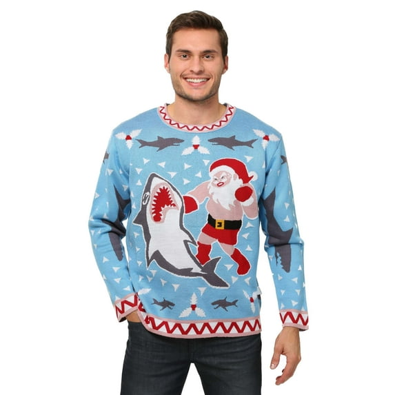 Men's Santa vs Shark Ugly Christmas Costume Sweater