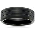 thumbnail image 1 of Men's Sapphire Tungsten 8mm Black Finish Grooved Pattern with Beveled Edge Comfort Fit Wedding Band Ring, Size 10, 1 of 2