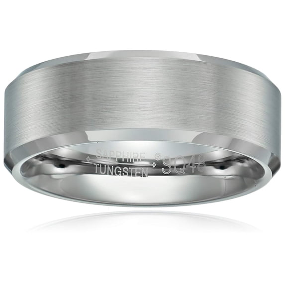 Men's Sapphire Tungsten with Diamond 8mm Finishing Wide Silver Ring, Size 10.5