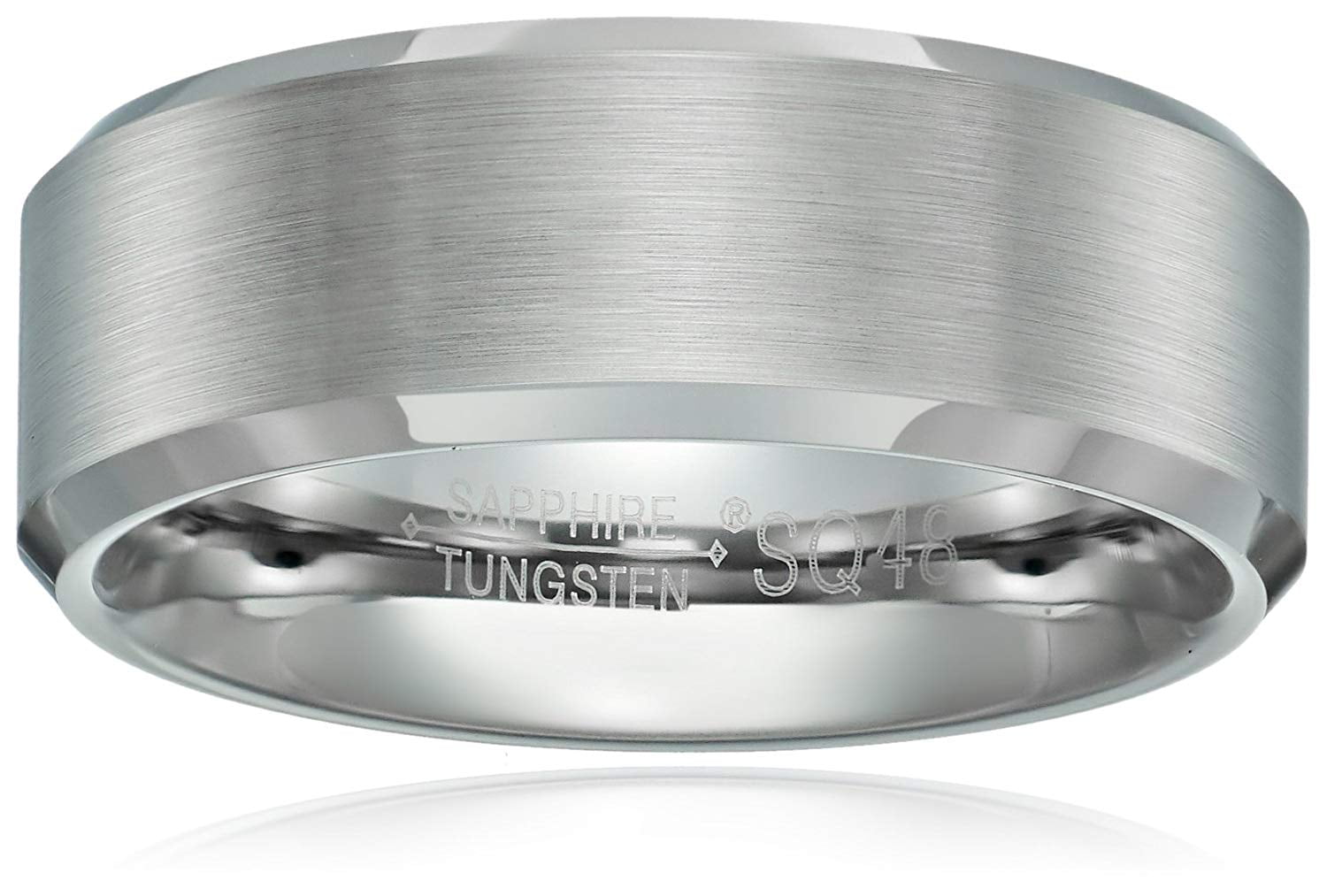 Men's Sapphire Tungsten with Diamond 8mm Finishing Wide Silver Ring, Size 9.5