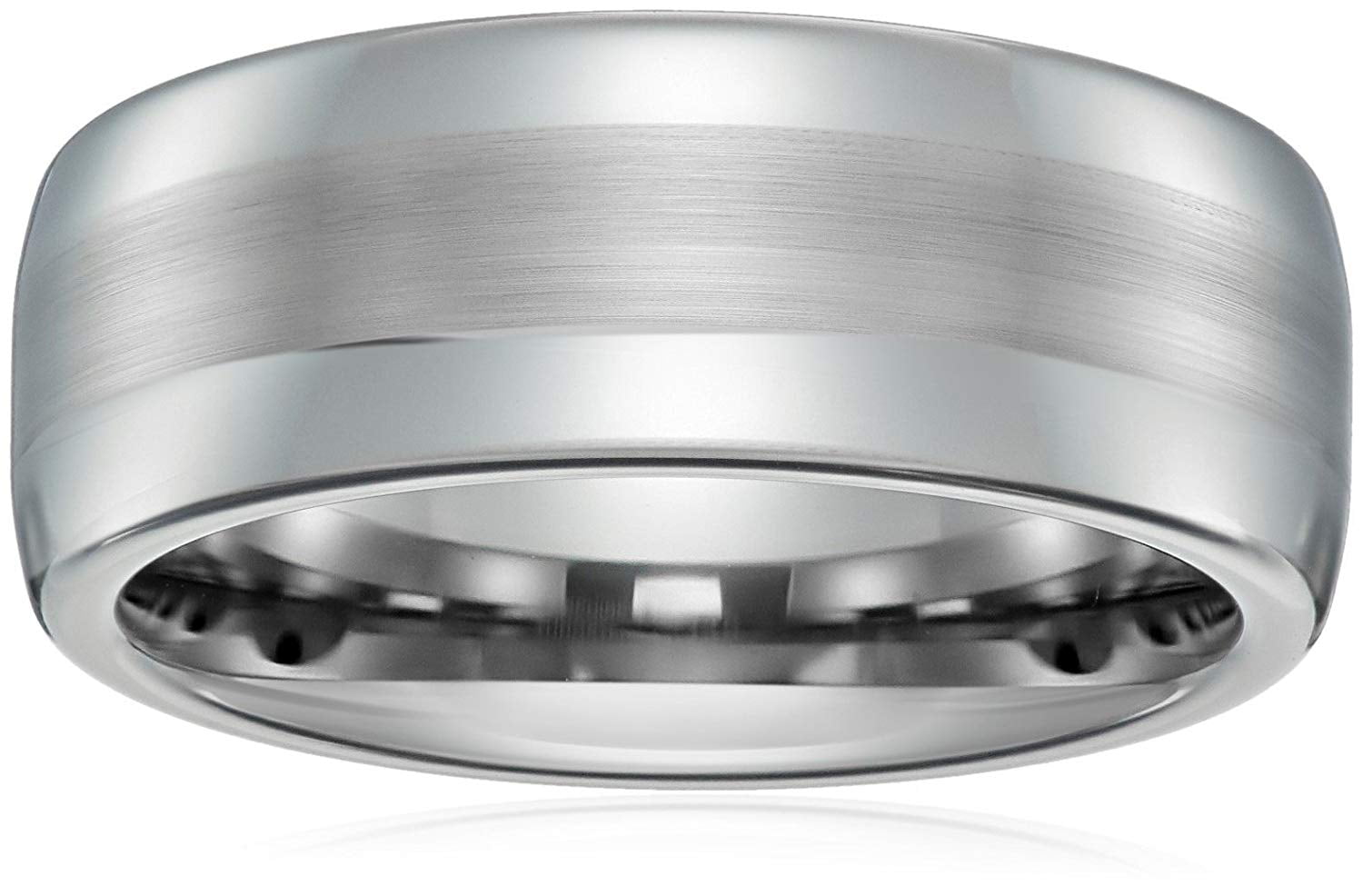 Men's Sapphire Tungsten with Diamond Finishing 8mm Wide White Ring, Size 11