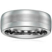 FOREVER FACETS Men's Sapphire Tungsten with Diamond Finishing 8mm Wide White Ring, Size 9.5
