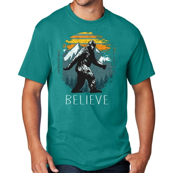 Men's Sasquatch Believe T-shirt, 4XL Bright Aqua Blue