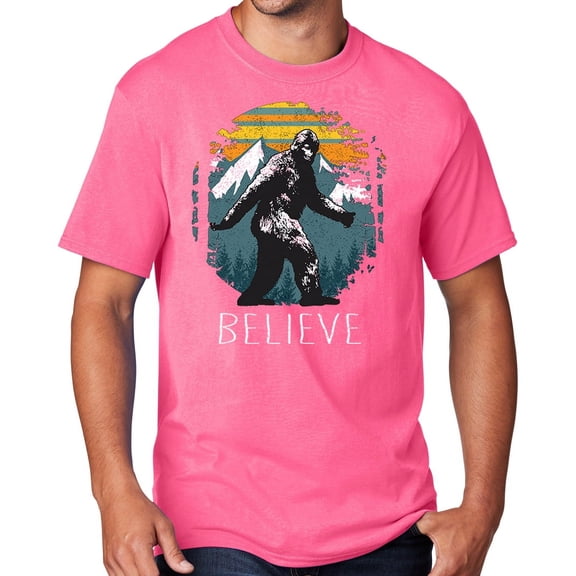Men's Sasquatch Believe T-shirt, 6XL Neon Pink
