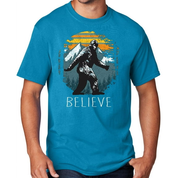 Men's Sasquatch Believe T-shirt, Large Neon Blue