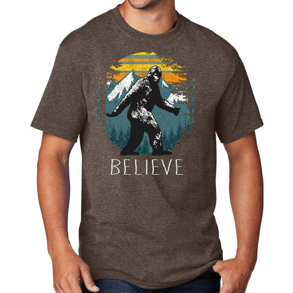 Men's Sasquatch Believe T-shirt, Small Heather Dark Chocolate