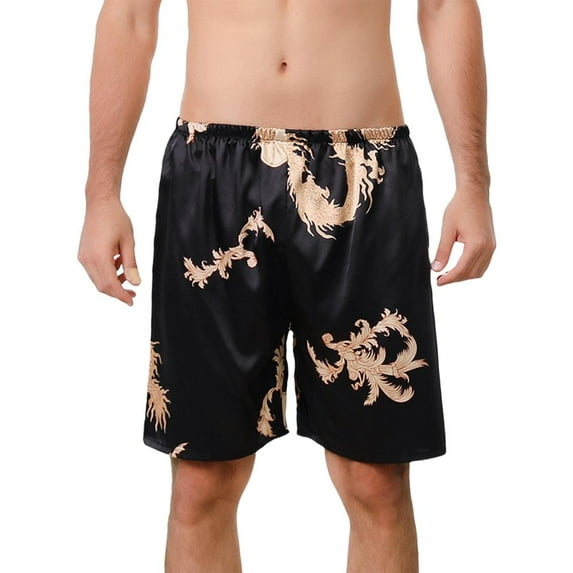 Men's Satin Boxers Underwear Shorts Silk Dragon Luxury Loungewear Pajama Pants