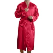 Mens Satin Kimono Robe Silk Long Spa Bathrobes Bridegroom Wedding Party Sleepwear Soft Nightgown Long Sleeve Loungewear