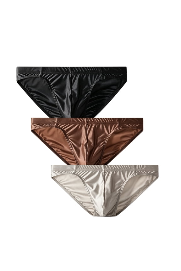 Men's Satin Low Rise Brief Underwear, Silky Smooth Stretch Thin Bikini Briefs, 3 Pack Breathable Comfort Underpants for Daily Wear