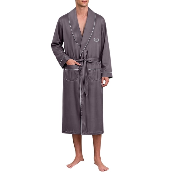 Men's Satin Robe Large Size Silk Kimono Classic Long Bathrobe Belt Pockets Lightweight Loungewear Sleepwear Pajamas Size L-4XL Brown