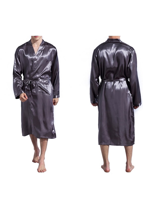 Men's Satin Robe - Silky Belted Long Kimono Bathrobe Lightweight Soft Sleepwear Pajamas